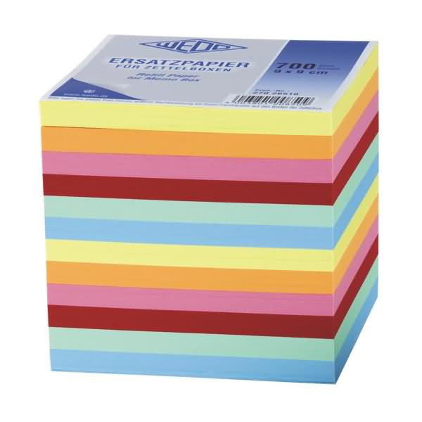 Zettelbox Ersatzpapier 9x9cm 700 Blatt farblich sortiert