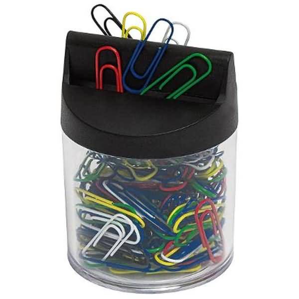 Klammernspender rund transparent gefüllt mit 125 Klammern farbig sortiert