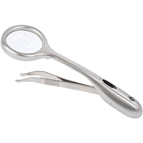 Lupenpinzette mit LED Trizette silber