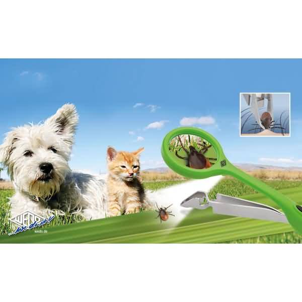 Zeckenzange Tier mit Lupe LED grün