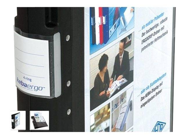 Nahaufnahme eines schwarzen Ordners oder Geräts mit der Aufschrift „hebaergo