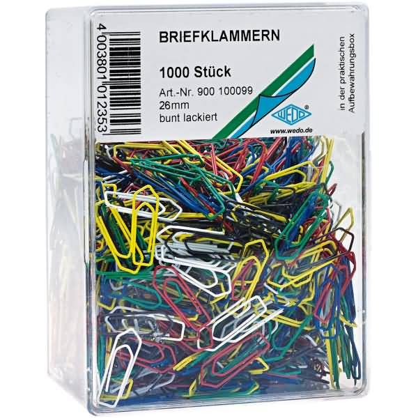 Büroklammer lackiert 26mm VE=1000 Stück farbig sortiert
