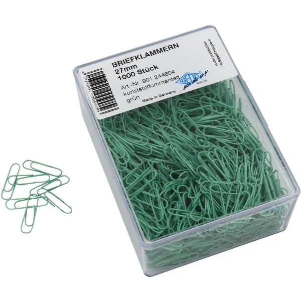 Büroklammern 27mm kunststoffummantelt VE=1000 Stück grün
