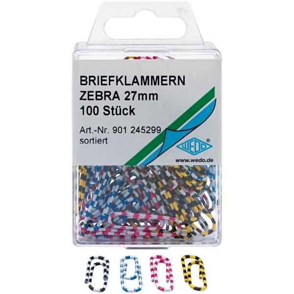 Büroklammern ZEBRA 27mm VE=100 Stück farbig