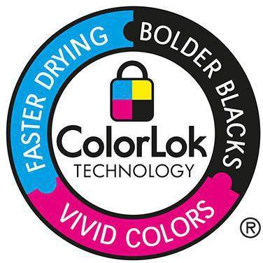ColorLok Technology Logo mit einem mehrfarbigen Vorhängeschloss und kreisförmigem Text: „SCHNELLER TROCKNEND
