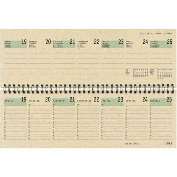 Querkalender 1 woche/2 Seiten 32x11cm Graspapier Kalendarium 2021