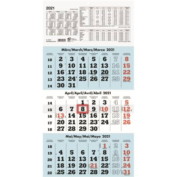 3-Monatskalender 29,5x60cm Kalendarium 2021