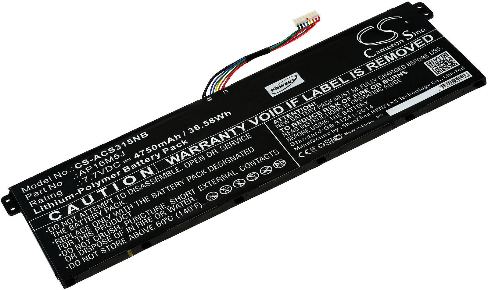 Powery Akku passend für Laptop Acer Aspire 3 A315-21 / Aspire 3 A315-51 / Typ AP16M5J u.a., 7,7V, Li-Ion