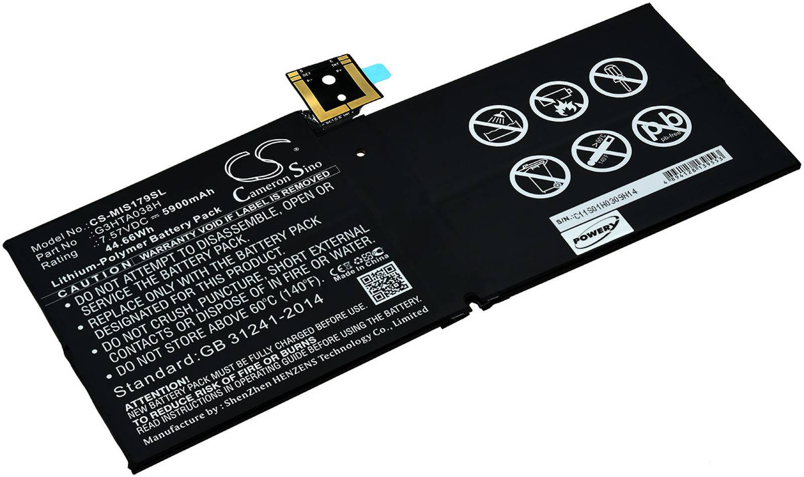 Powery Akku für Tablet Microsoft Surface Pro 5 (1796), 7,57V, Li-Polymer