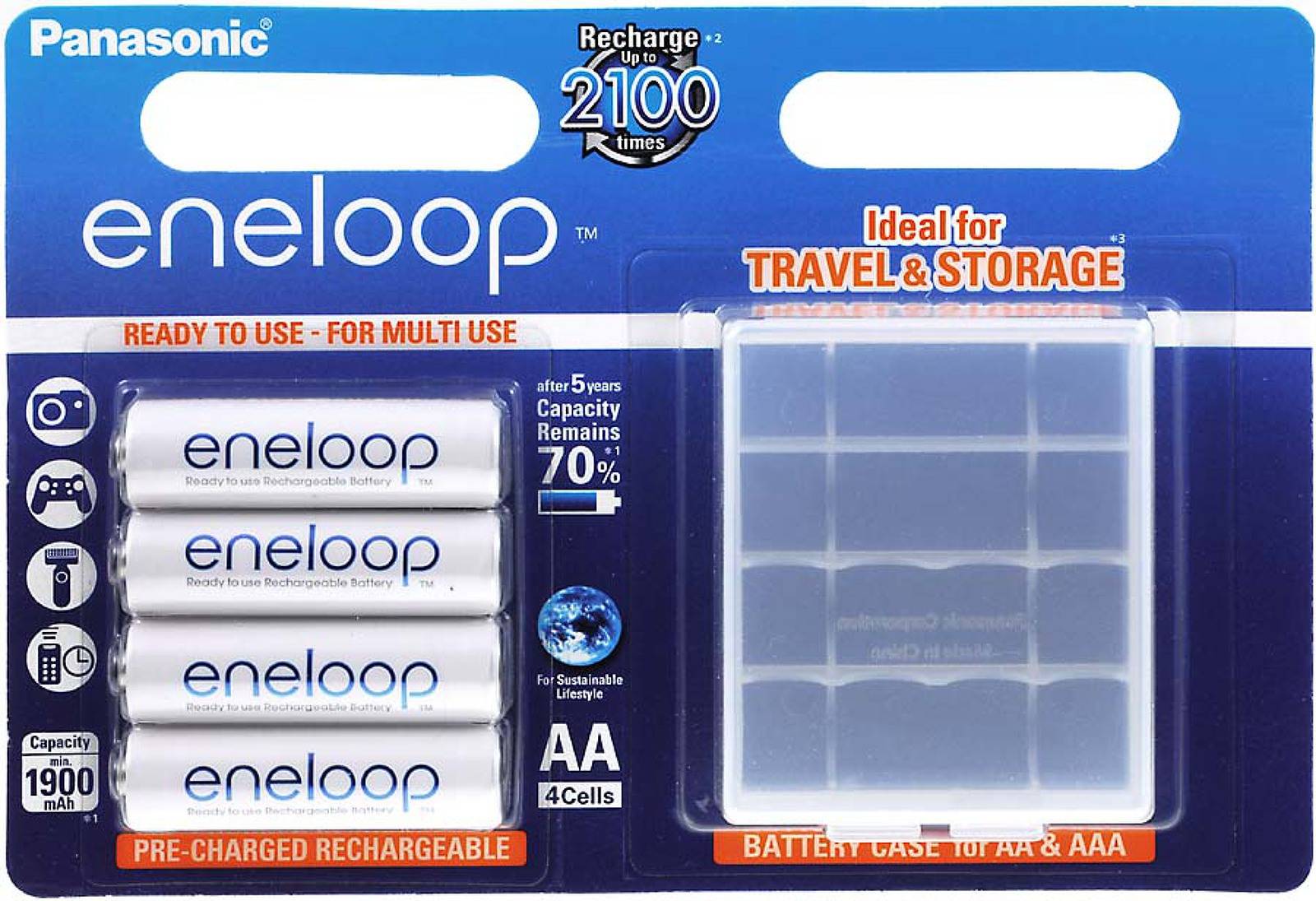 Panasonic eneloop Akku AA - 4er-Blister + Schutzbox (BK-3MCDEC4BE), 4x 1,2V, NiMH