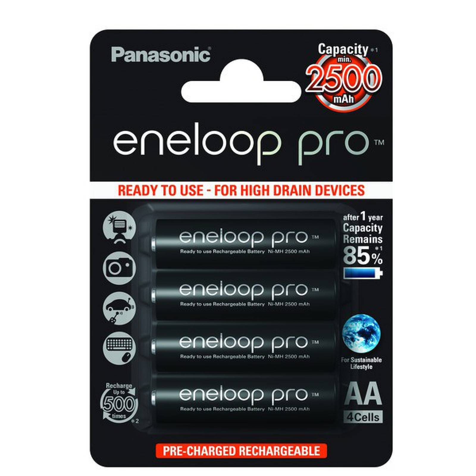 Panasonic eneloop Pro BK-3HCDE/4BE 2500mAh 4er Blister, 4x 1,2V, NiMH