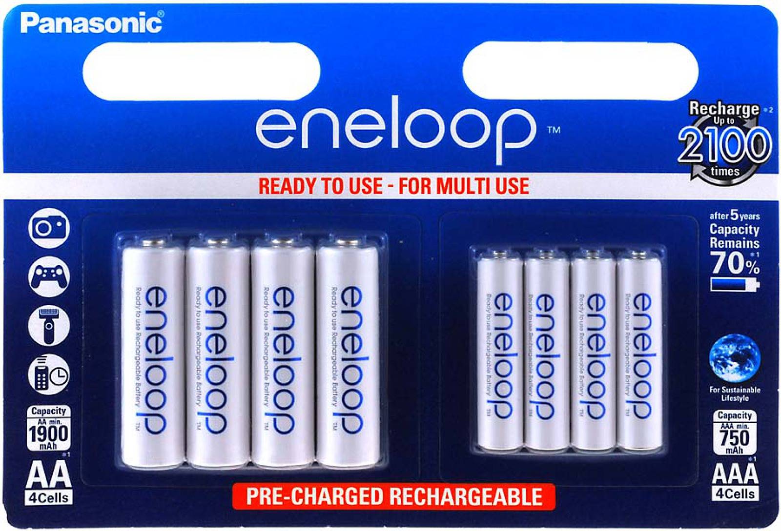 Panasonic eneloop Akku AA / AAA - 2x 4er Blister / Typ BK-KJMCCE44E, 1,2V, NiMH
