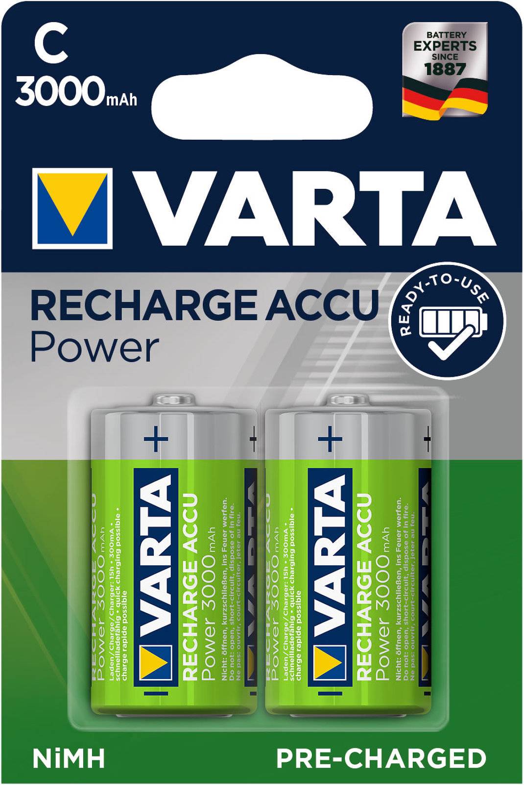 Varta Akku Ready to Use 56714 Baby C LR14 HR14 3000mAh NiMH 2er Blister, 1,2V, NiMH