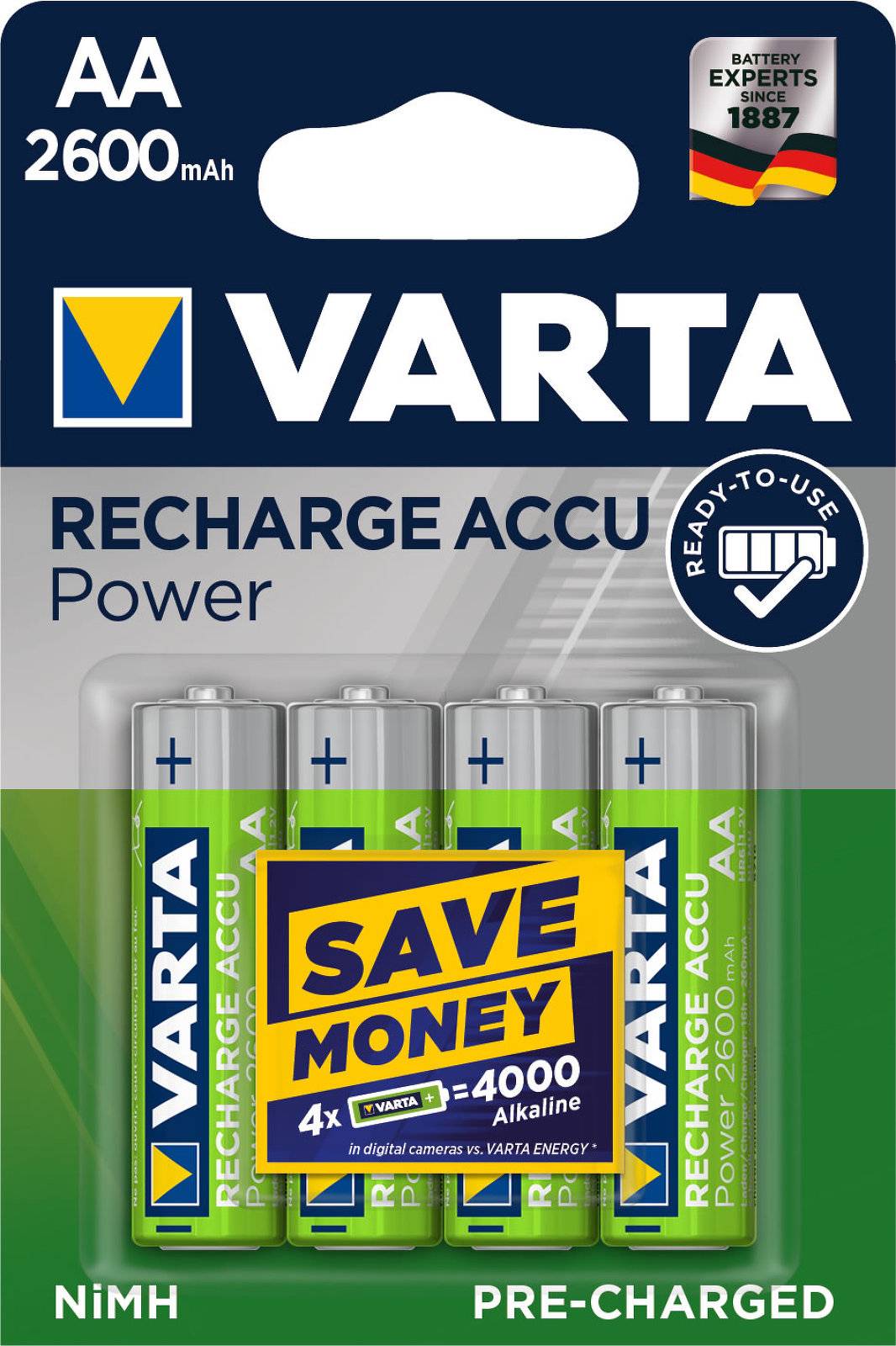 Varta Power Akku Ready2Use HR6 Migon AA 4er Blister 2600mAh, 1,2V, NiMH
