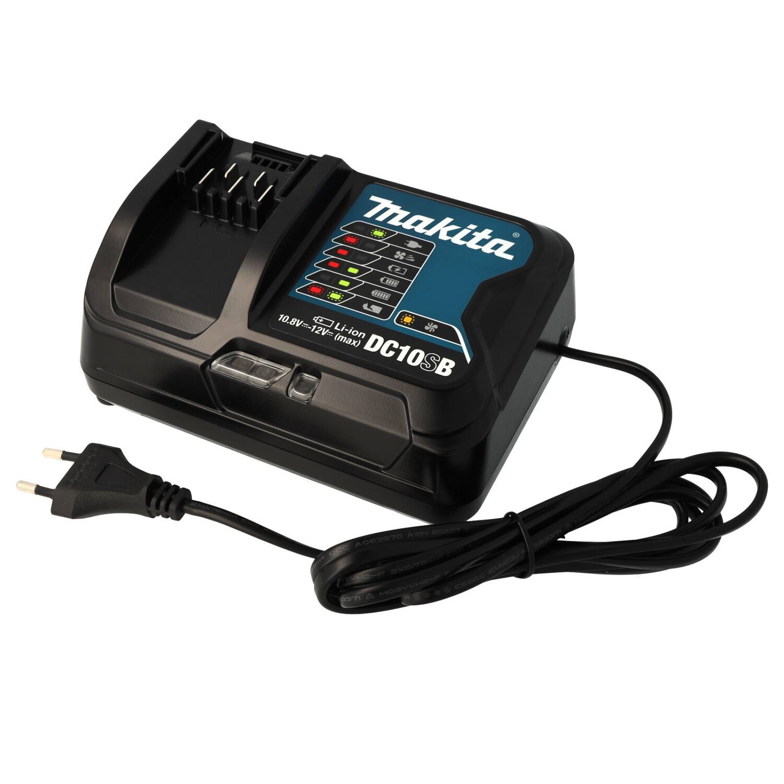 Schnell-Ladegerät Makita DC10SB 10,8V (197347-2) für Schiebe-Akkus Original (10,8V & 12V kompatibel), 10,8V & 12V