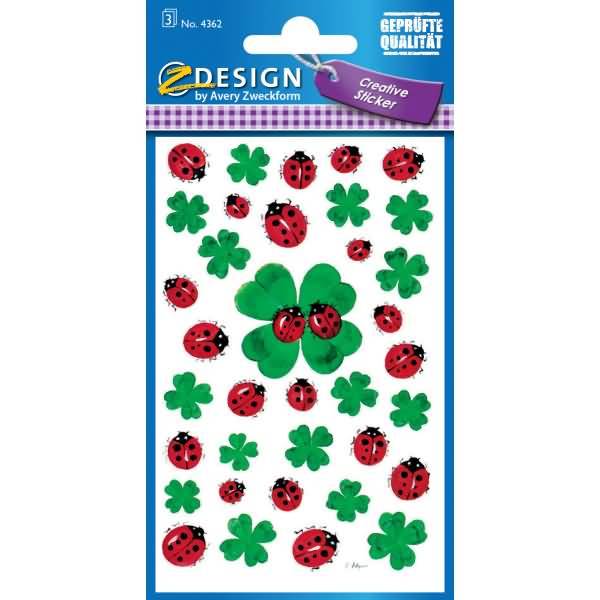 Sticker 76x120mm Papier 3 Bogen Motiv Kleeblätter+Käfer