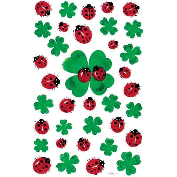 Sticker 76x120mm Papier 3 Bogen Motiv Kleeblätter+Käfer