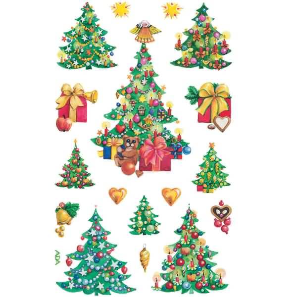Sticker Papier 76x120mm 3 Bogen Motiv Weihnachtsbäume