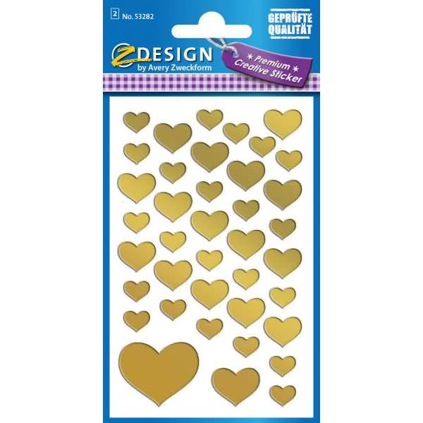 Sticker 76x120mm Glanzfolie 2 Bogen Motiv Herzen gold