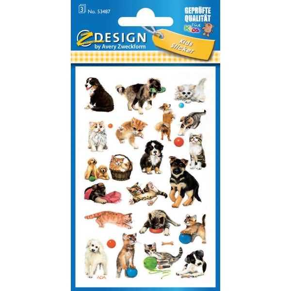Sticker 76x120mm Papier 3 Bogen Motiv Hunde und Katzen