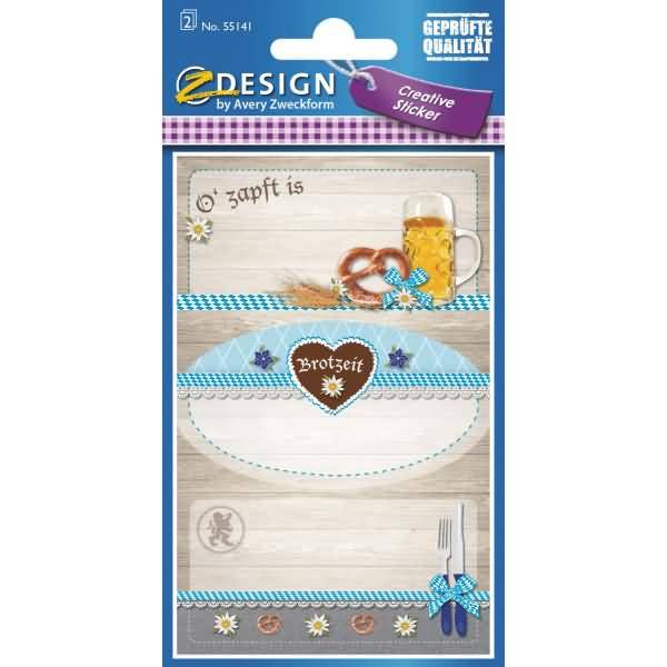 Creative Papier Sticker Brotzeit 3 Motive blau grau braun goldgelb 6 Stück