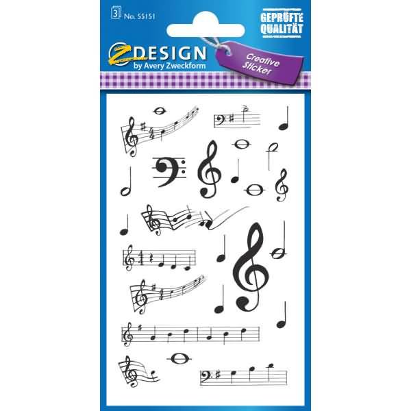 Sticker 76x120mm Papier 3 Bogen Musik Noten