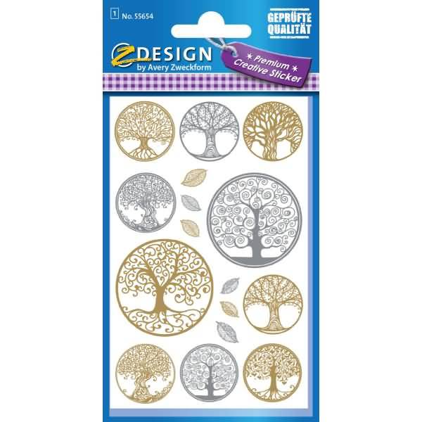 Creative Deko Sticker Lebensbaum gold silber 14 Stück
