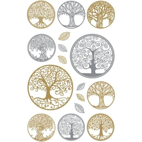Creative Deko Sticker Lebensbaum gold silber 14 Stück