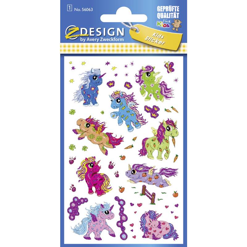 Glitter Stickers Einhorn 9 Motive bunt 19 Stück