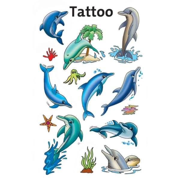 Tattoos 76x120mm bunt 1 Bogen Motiv Delfine