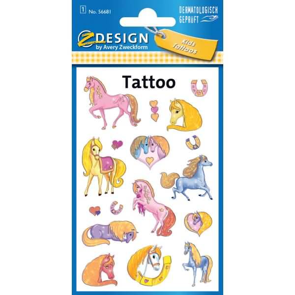 Tattoos 76x120mm beglimmert 1 Bogen Motiv Pferde Barbie Style