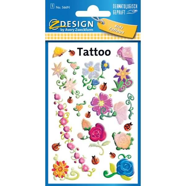 Tattoos 76x120mm 1 Bogen Motiv Blumen