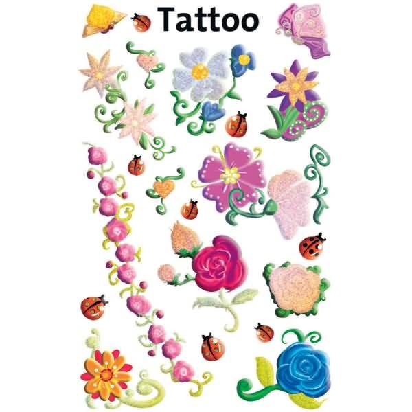 Tattoos 76x120mm 1 Bogen Motiv Blumen