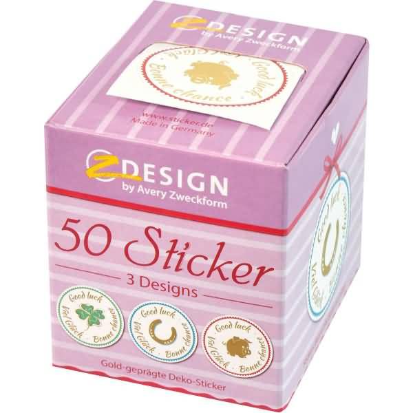 Sticker auf Rolle Motiv Viel Glück rund 38mm 3 Motive bunt 50 Stück