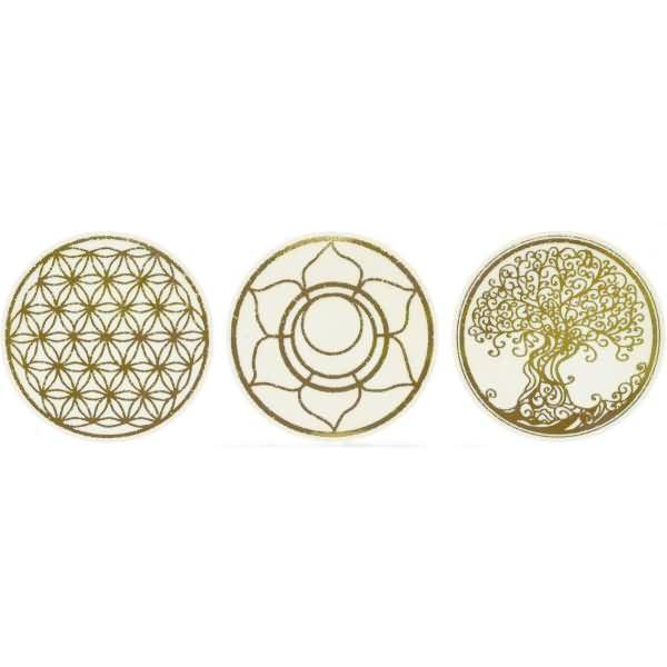 Sticker auf Rolle Motiv Lebensblume,-baum rund 38mm 3 Motive 50 Stück