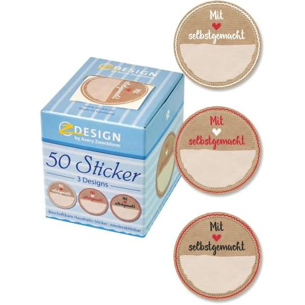 Sticker auf Rolle Motiv Mit Liebe gemacht rund 38mm 3 Motive bunt 50 Stück