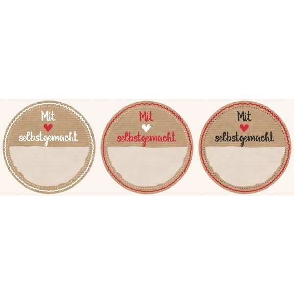 Sticker auf Rolle Motiv Mit Liebe gemacht rund 38mm 3 Motive bunt 50 Stück