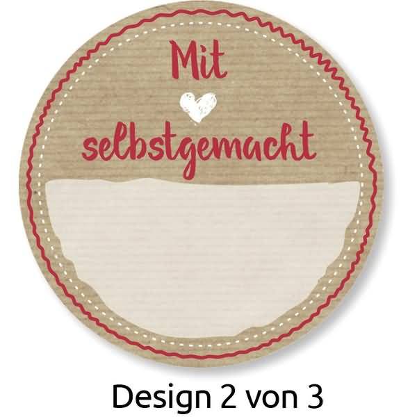 Sticker auf Rolle Motiv Mit Liebe gemacht rund 38mm 3 Motive bunt 50 Stück