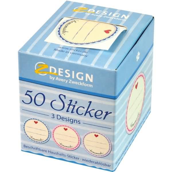 Sticker auf Rolle Motiv Homemade rund 38mm 3 Motive bunt 50 Stück