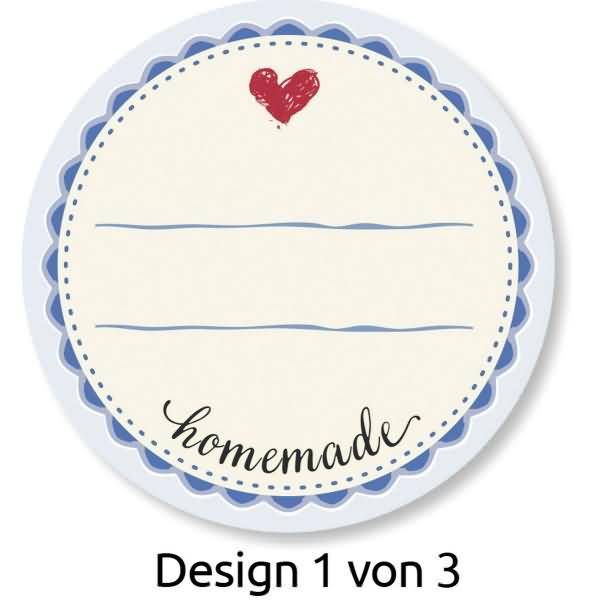 Sticker auf Rolle Motiv Homemade rund 38mm 3 Motive bunt 50 Stück
