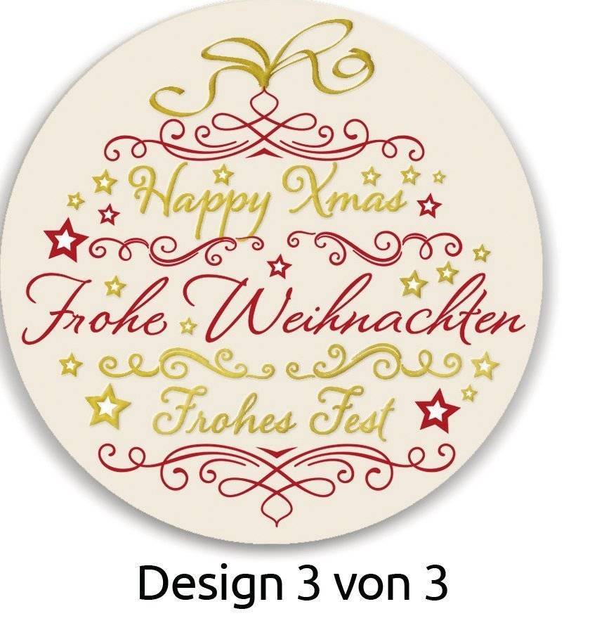 Rundes Feriendesign mit festlichem Schriftzug mit den Aufschriften „Frohe Weihnachten