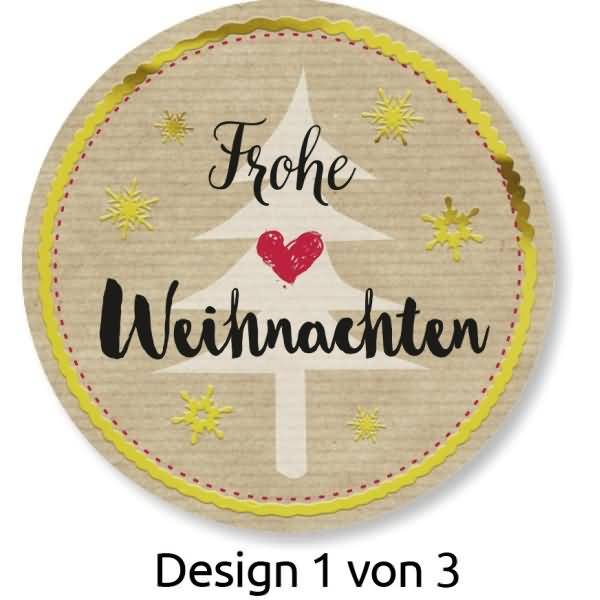 Sticker auf Rolle Motiv Frohe Weihnachten rund 38mm 3 Motive 50 Stück