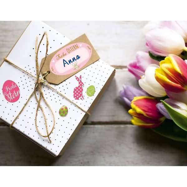 Sticker auf Rolle Motiv Frohe Ostern sortiert VE= 50 Stück