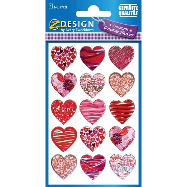 Sticker 76x120mm Effektfolie 1 Bogen Motiv Herzen rot pink