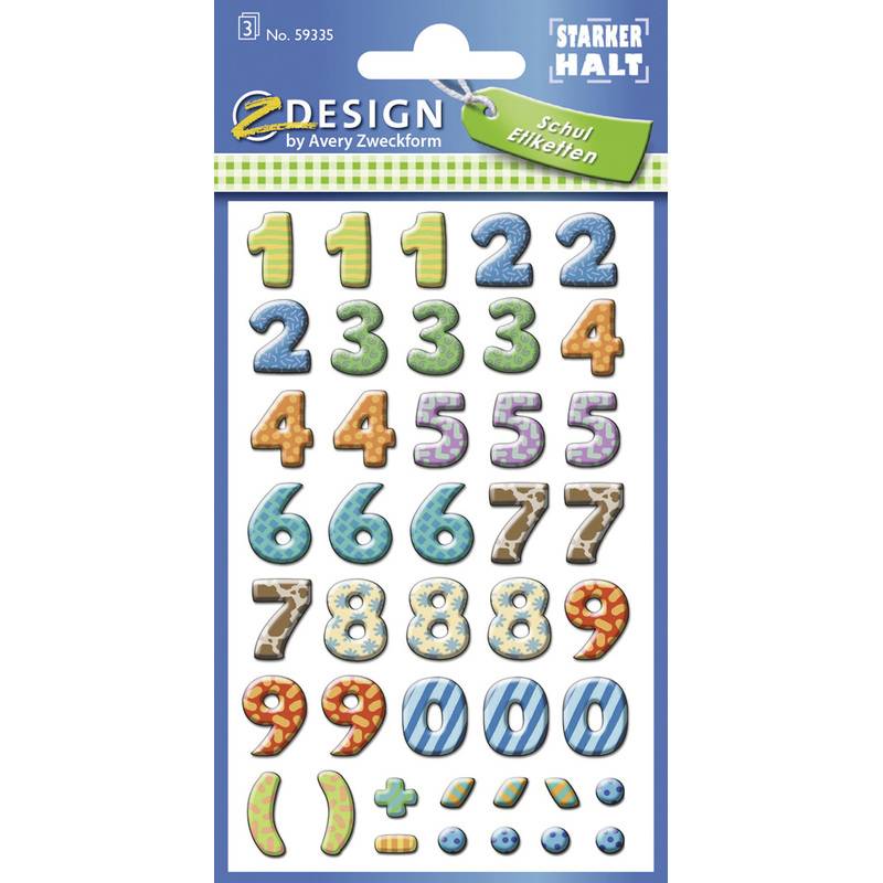 ZDesign SCHOOL Zahlen-Etiketten, Zahlen: 0-9, bunt
