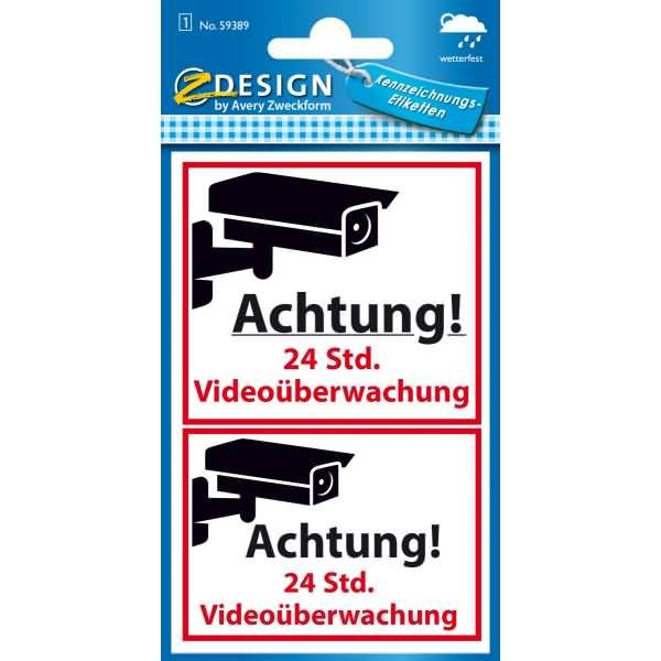 Warnetikett Etikett -Videoüberwacht- rot schwarz 2 Etiketten