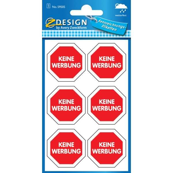 Hinweisetikett 6 Etiketten Motiv Keine Werbung auf Stopschild