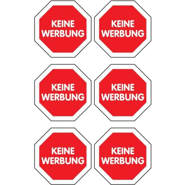Hinweisetikett 6 Etiketten Motiv Keine Werbung auf Stopschild