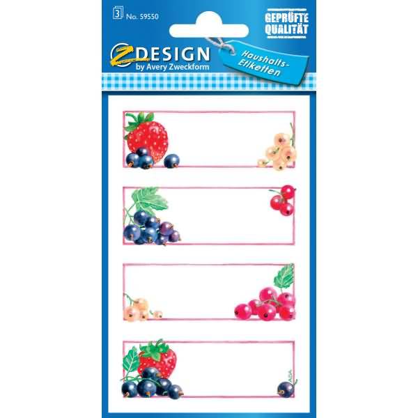 Einmachetikett 76x120mm Papier 3 Bogen Erdbeere + Johannisbeere