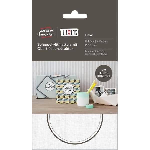 Schmuck-Etiketten mit Oberflächenstruktur rund 78mm weiß 8 Etiketten